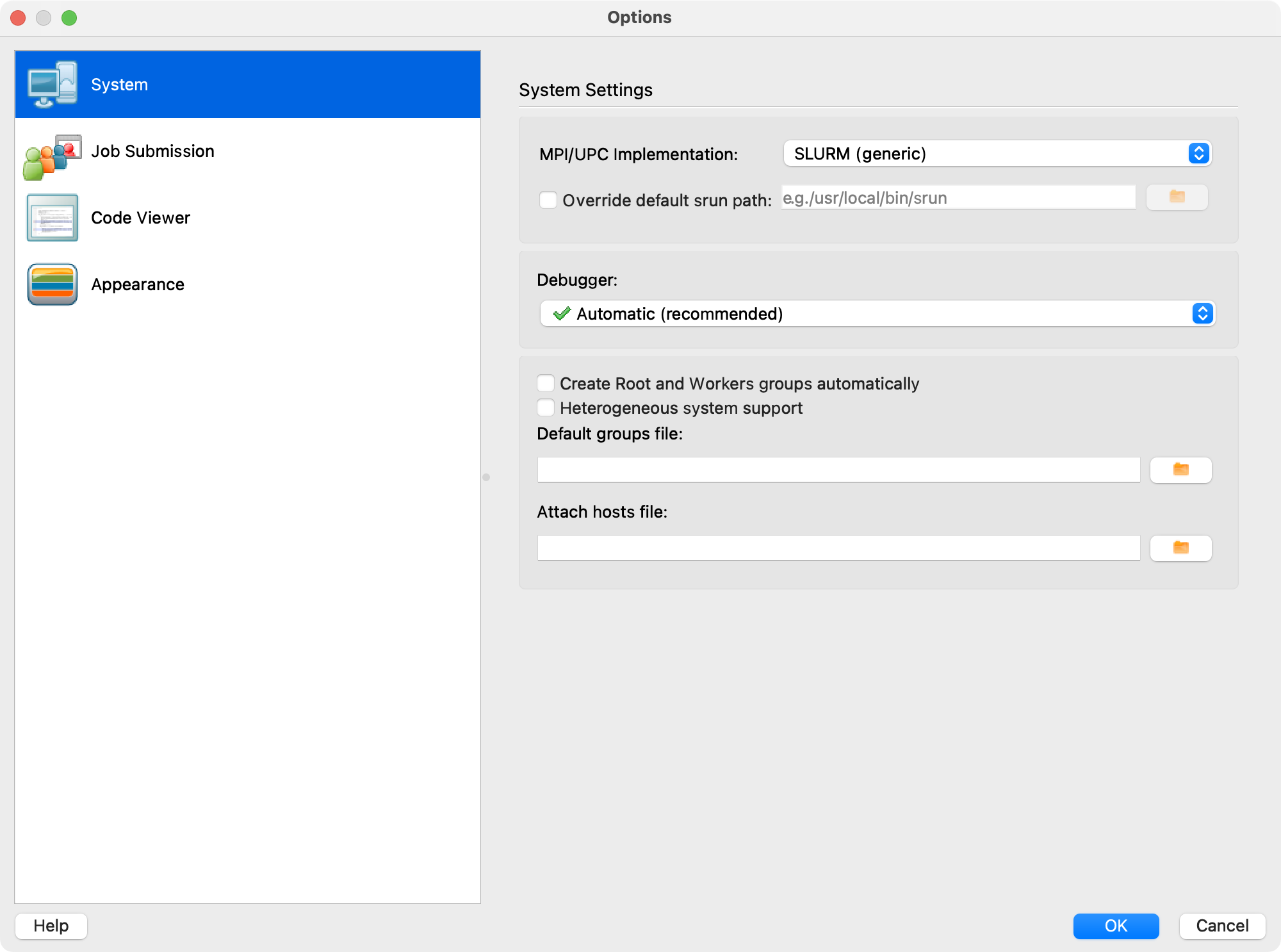 Linaro Forge's system settings window.